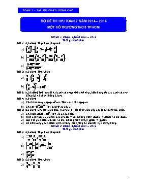Bộ đề thi học kì I môn Toán 7 năm 2014  2015